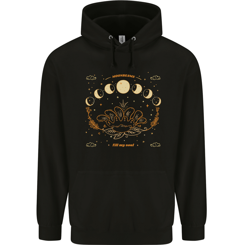 Moonbeams Moon Phases Celestial Pagan Mens 80% Cotton Hoodie Black