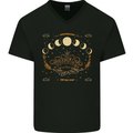 Moonbeams Moon Phases Celestial Pagan Mens V-Neck Cotton T-Shirt Black