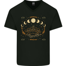Moonbeams Moon Phases Celestial Pagan Mens V-Neck Cotton T-Shirt Black