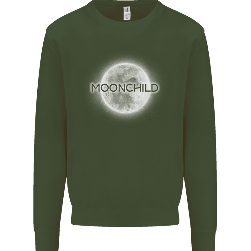 Moonchild Cancer Zodiac Kids Sweatshirt Jumper Forest Green