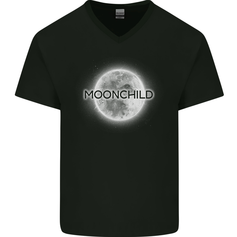 Moonchild Cancer Zodiac Mens V-Neck Cotton T-Shirt Black