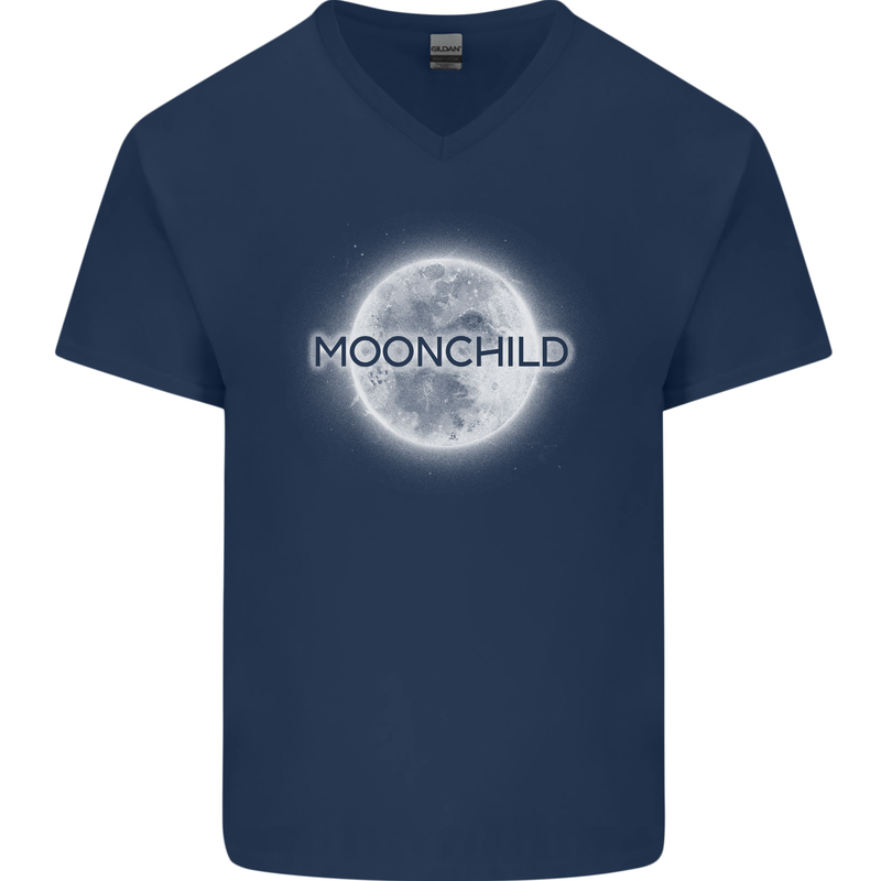 Moonchild Cancer Zodiac Mens V-Neck Cotton T-Shirt Navy Blue
