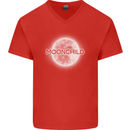 Moonchild Cancer Zodiac Mens V-Neck Cotton T-Shirt Red