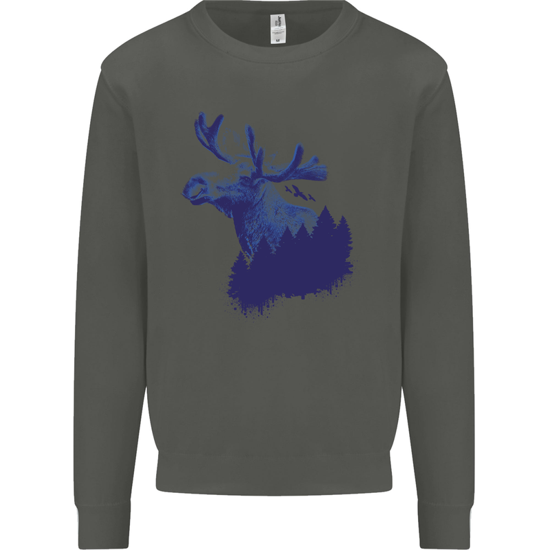 Moose Forest Ecology Environment Kids Sweatshirt Jumper Storm Grey