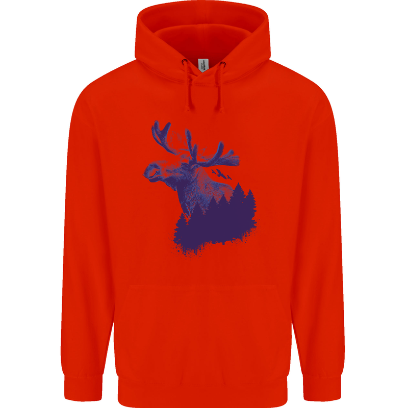 Moose Forest Ecology Environment Mens 80% Cotton Hoodie Bright Red