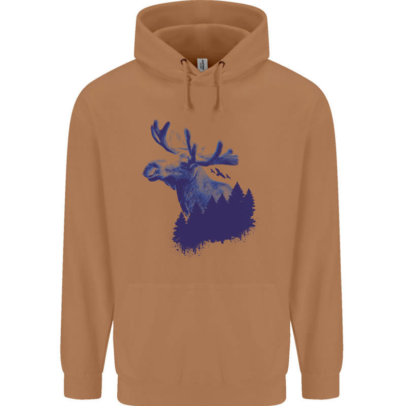Moose Forest Ecology Environment Mens 80% Cotton Hoodie Caramel Latte