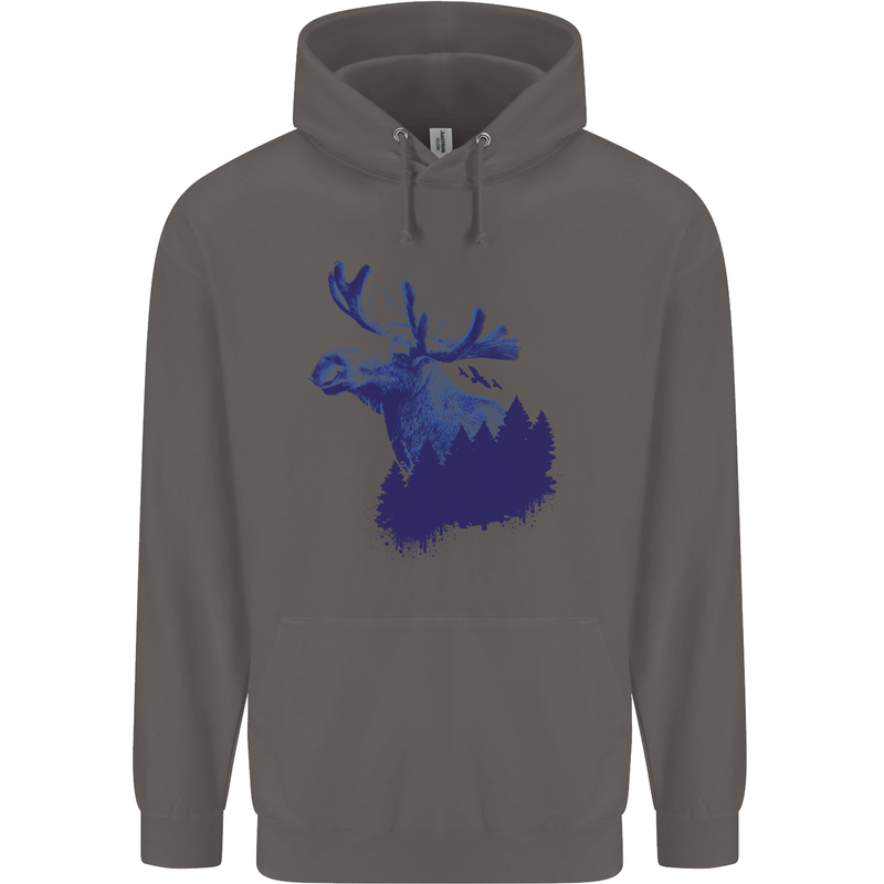 Moose Forest Ecology Environment Mens 80% Cotton Hoodie Charcoal