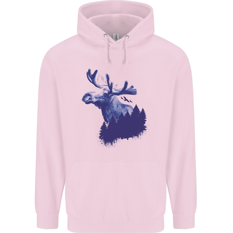 Moose Forest Ecology Environment Mens 80% Cotton Hoodie Light Pink
