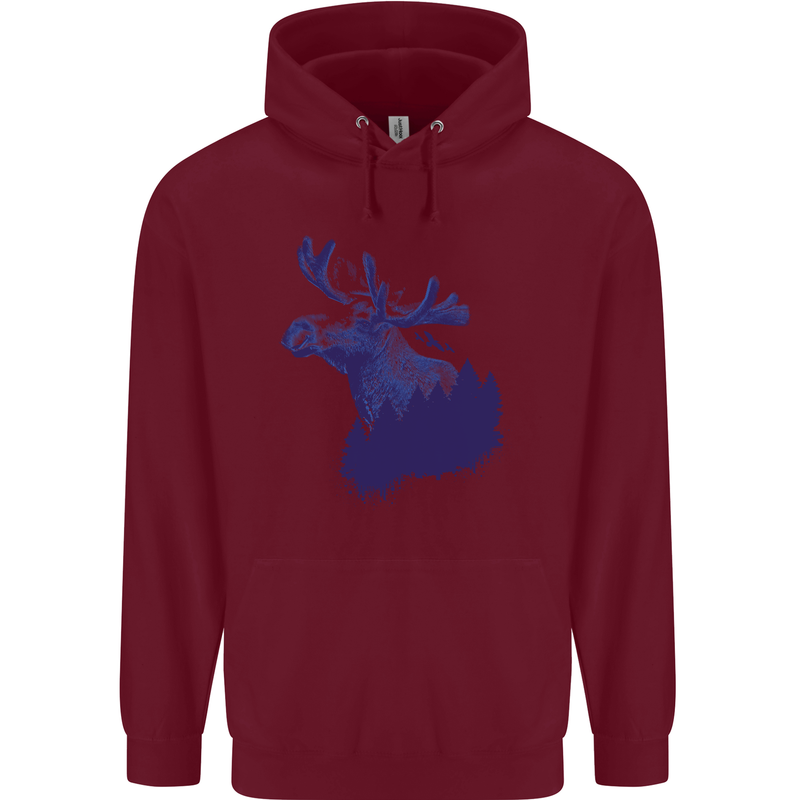 Moose Forest Ecology Environment Mens 80% Cotton Hoodie Maroon