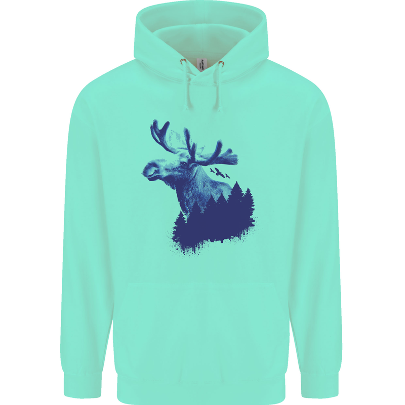 Moose Forest Ecology Environment Mens 80% Cotton Hoodie Peppermint