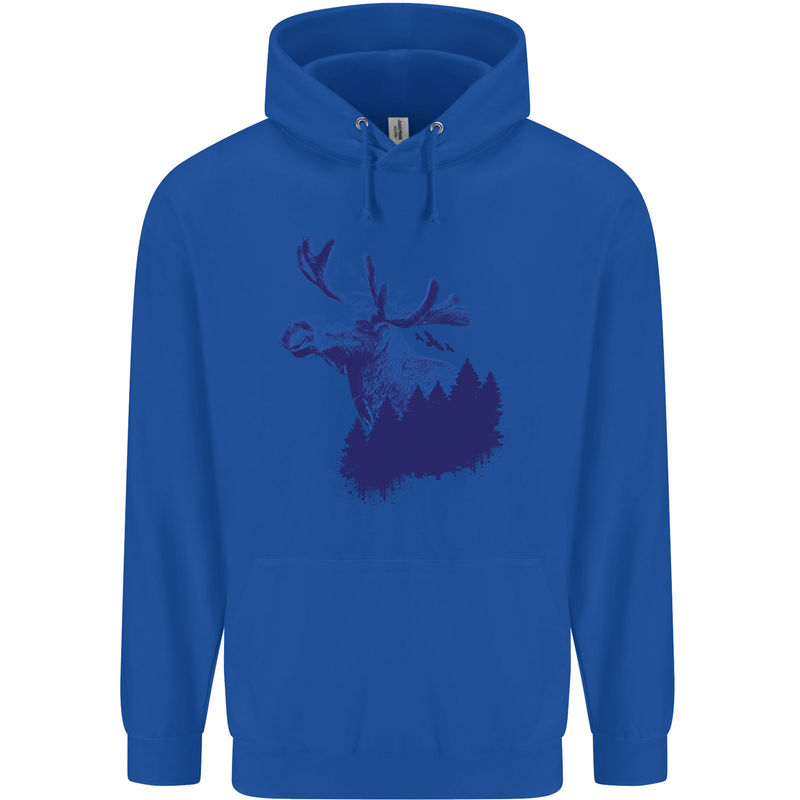Moose Forest Ecology Environment Mens 80% Cotton Hoodie Royal Blue