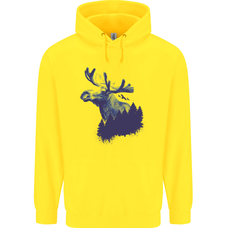 Moose Forest Ecology Environment Mens 80% Cotton Hoodie Yellow