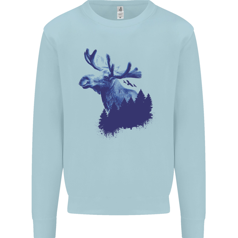 Moose Forest Ecology Environment Mens Sweatshirt Jumper Light Blue