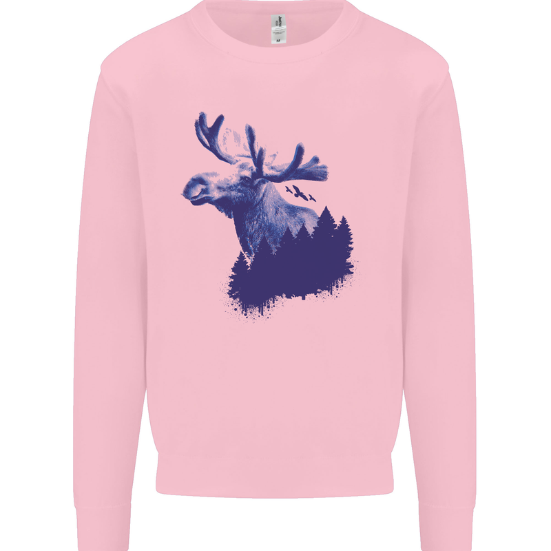 Moose Forest Ecology Environment Mens Sweatshirt Jumper Light Pink