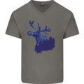 Moose Forest Ecology Environment Mens V-Neck Cotton T-Shirt Charcoal