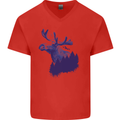 Moose Forest Ecology Environment Mens V-Neck Cotton T-Shirt Red
