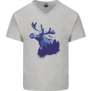 Moose Forest Ecology Environment Mens V-Neck Cotton T-Shirt Sports Grey