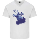 Moose Forest Ecology Environment Mens V-Neck Cotton T-Shirt White