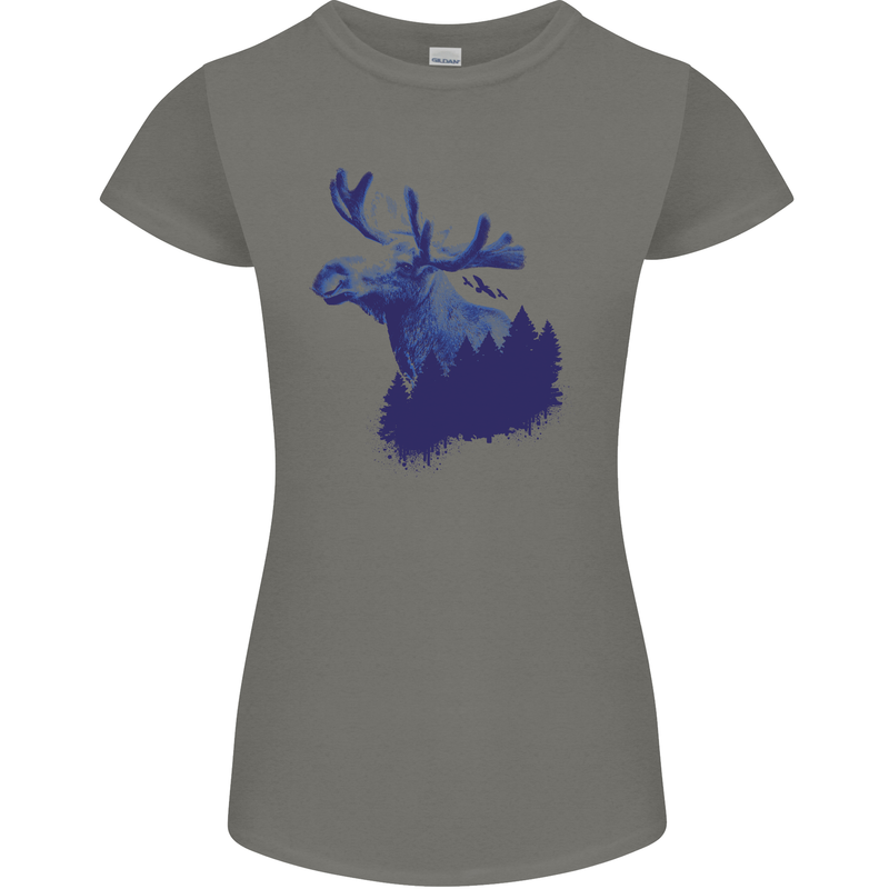 Moose Forest Ecology Environment Womens Petite Cut T-Shirt Charcoal