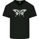 Moth Skull Halloween Mens V-Neck Cotton T-Shirt Black