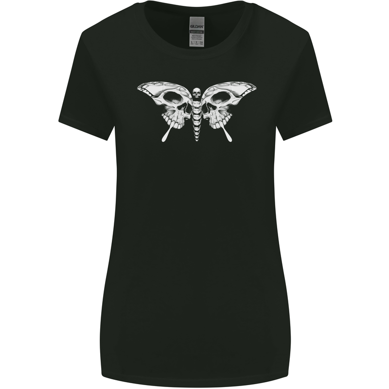 Moth Skull Halloween Womens Wider Cut T-Shirt Black
