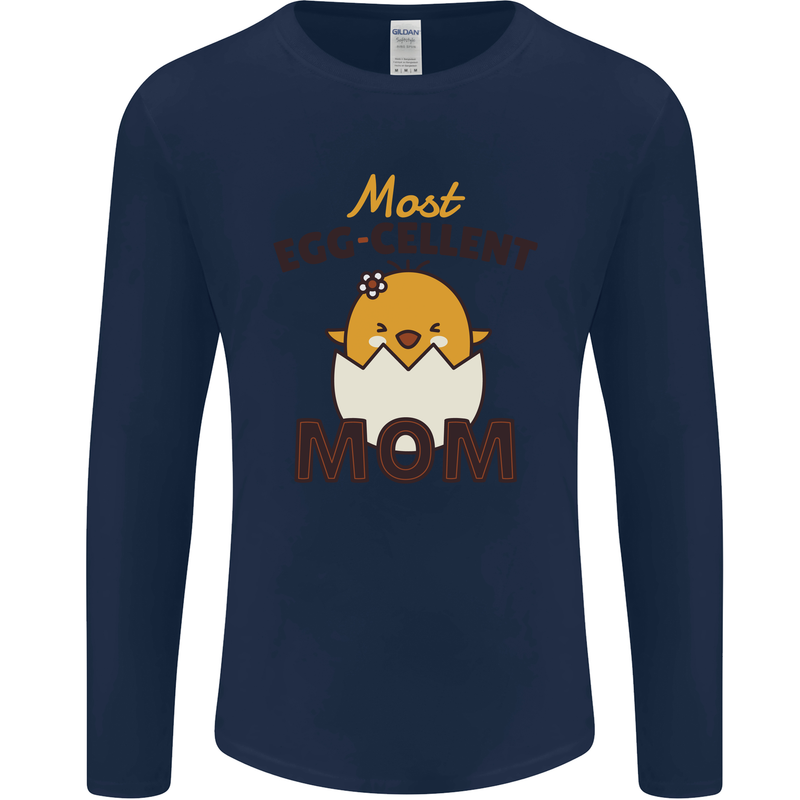 Mother's Day Easter Most Egg-cellent Mom Mens Long Sleeve T-Shirt Navy Blue