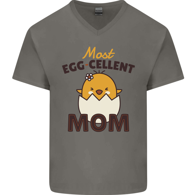 Mother's Day Easter Most Egg-cellent Mom Mens V-Neck Cotton T-Shirt Charcoal