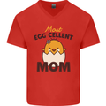 Mother's Day Easter Most Egg-cellent Mom Mens V-Neck Cotton T-Shirt Red