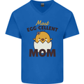 Mother's Day Easter Most Egg-cellent Mom Mens V-Neck Cotton T-Shirt Royal Blue