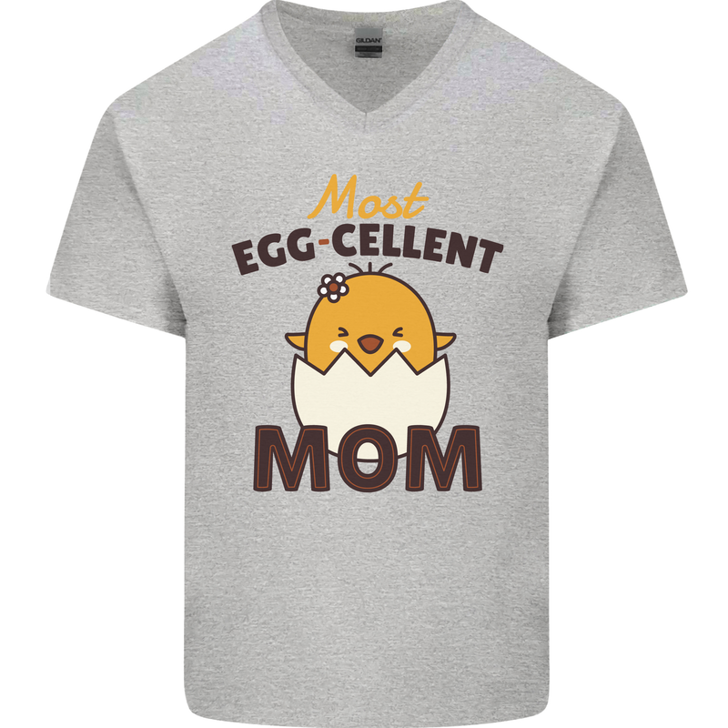 Mother's Day Easter Most Egg-cellent Mom Mens V-Neck Cotton T-Shirt Sports Grey