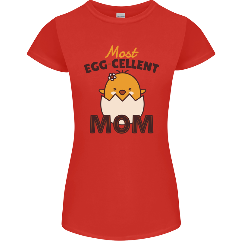 Mother's Day Easter Most Egg-cellent Mom Womens Petite Cut T-Shirt Red