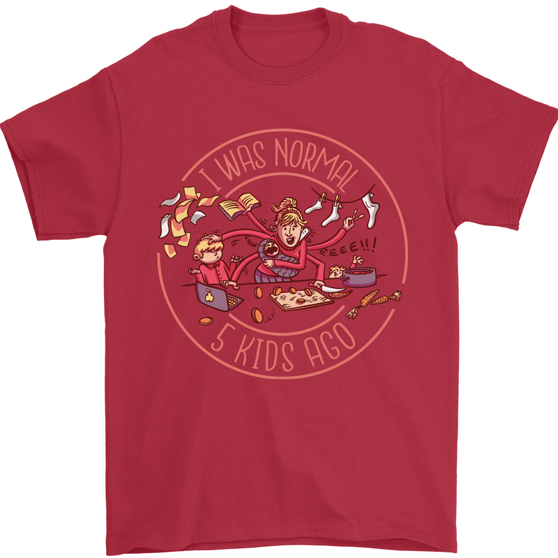 Mother's Day I Was Normal Five Kids Ago Mens T-Shirt Cotton Gildan Red
