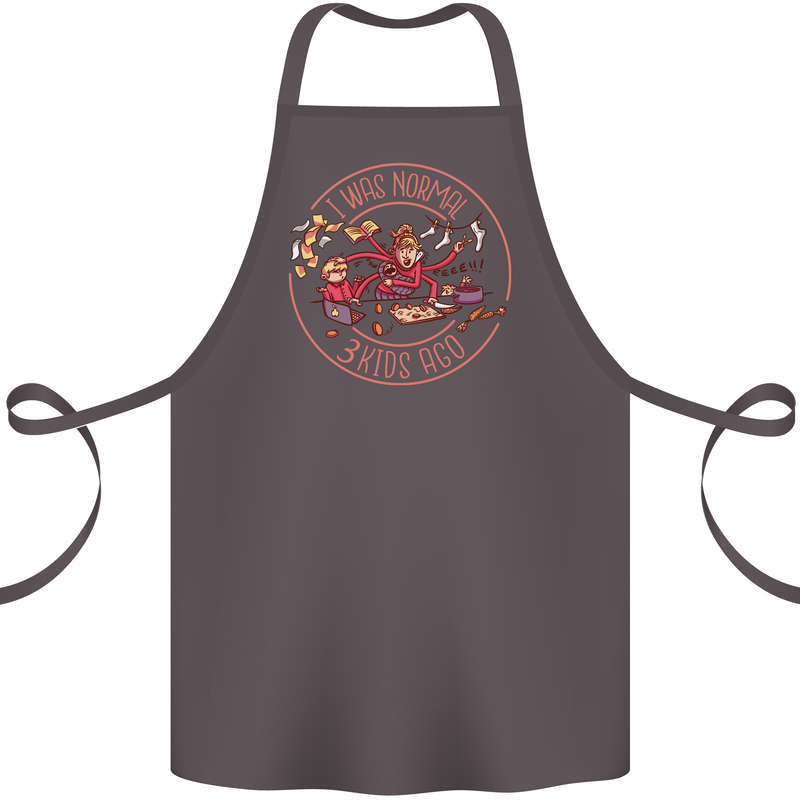 Mother's Day I Was Normal Three Kids Ago Cotton Apron 100% Organic Dark Grey
