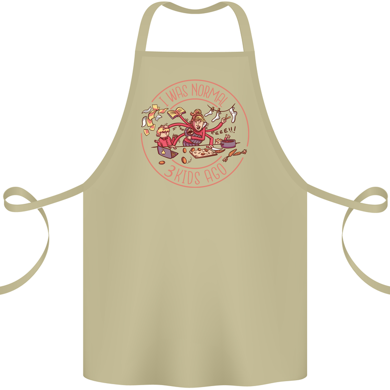 Mother's Day I Was Normal Three Kids Ago Cotton Apron 100% Organic Khaki