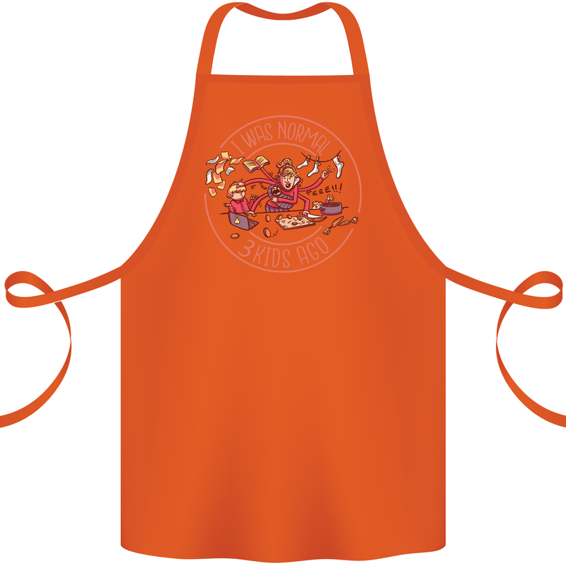 Mother's Day I Was Normal Three Kids Ago Cotton Apron 100% Organic Orange