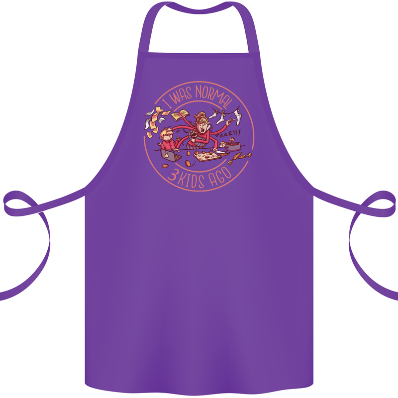 Mother's Day I Was Normal Three Kids Ago Cotton Apron 100% Organic Purple