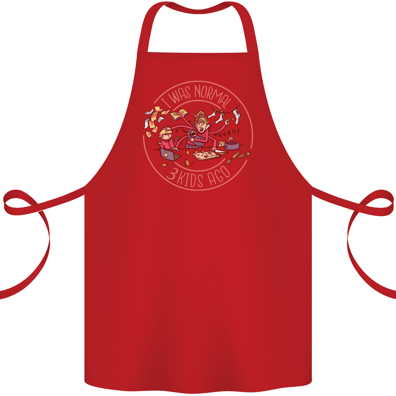 Mother's Day I Was Normal Three Kids Ago Cotton Apron 100% Organic Red