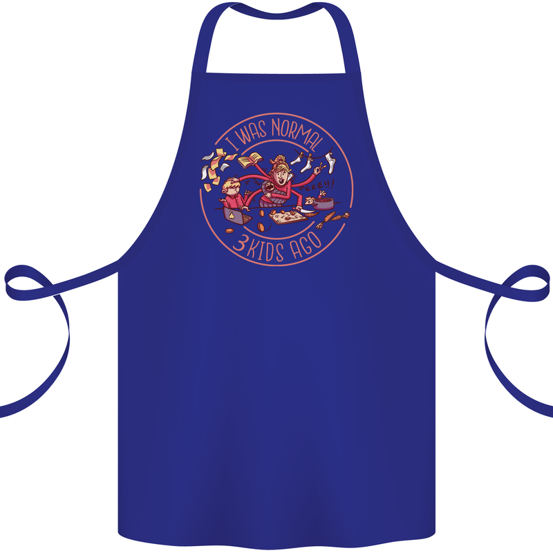 Mother's Day I Was Normal Three Kids Ago Cotton Apron 100% Organic Royal Blue