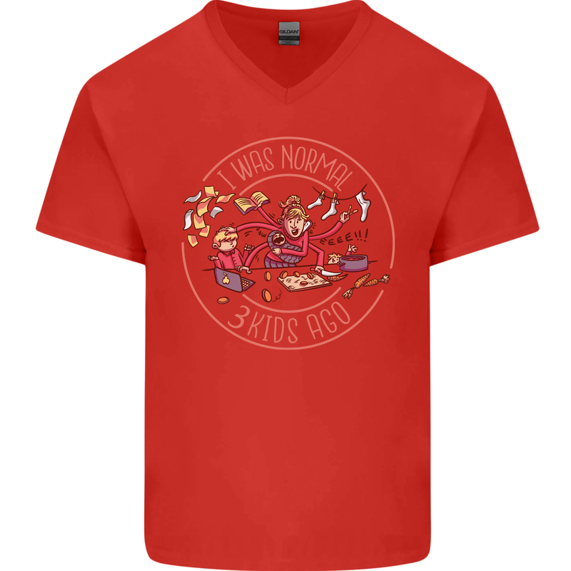 Mother's Day I Was Normal Three Kids Ago Mens V-Neck Cotton T-Shirt Red