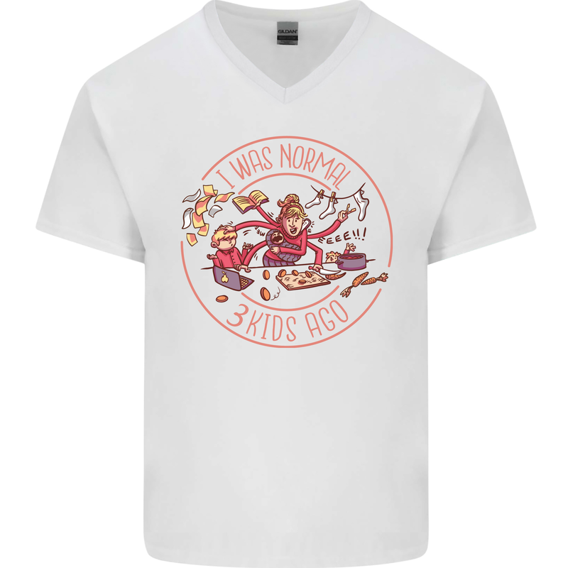 Mother's Day I Was Normal Three Kids Ago Mens V-Neck Cotton T-Shirt White