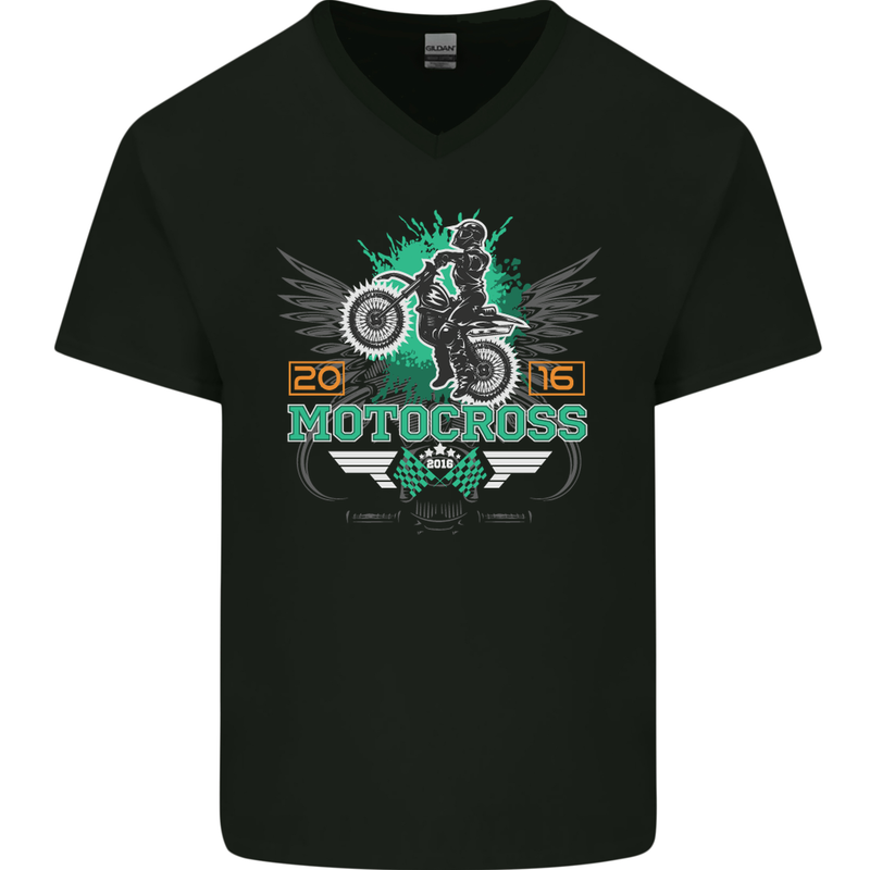 Motocross 2016 Motorbike Motorcycle Mens V-Neck Cotton T-Shirt Black