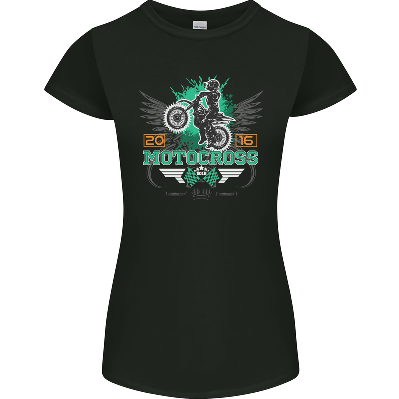 Motocross 2016 Motorbike Motorcycle Womens Petite Cut T-Shirt Black