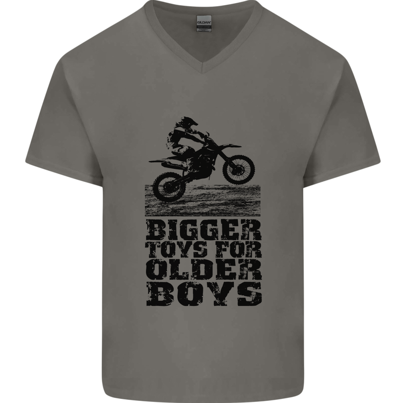 Motocross Bigger Toys Older Boys MotoX Mens V-Neck Cotton T-Shirt Charcoal