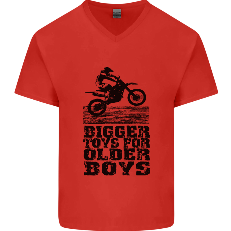 Motocross Bigger Toys Older Boys MotoX Mens V-Neck Cotton T-Shirt Red