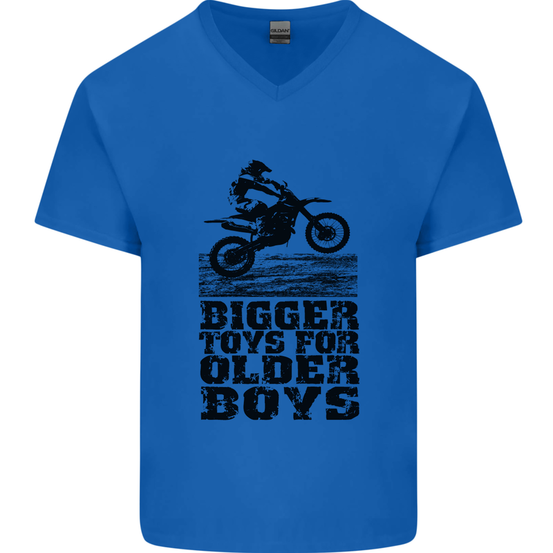 Motocross Bigger Toys Older Boys MotoX Mens V-Neck Cotton T-Shirt Royal Blue