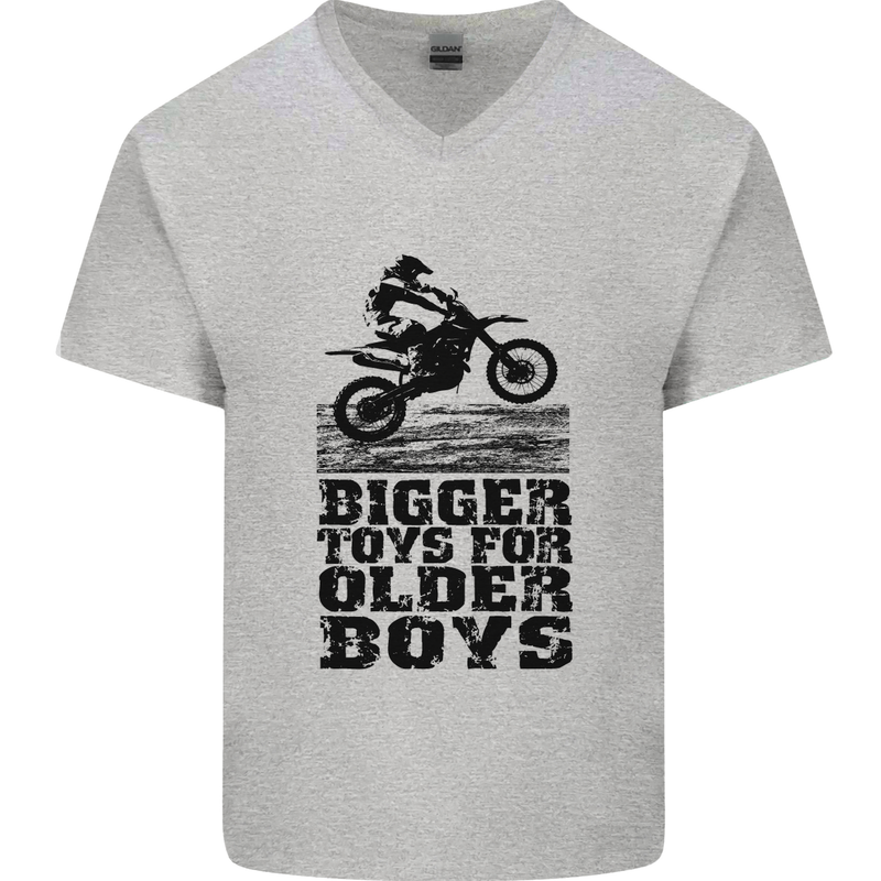Motocross Bigger Toys Older Boys MotoX Mens V-Neck Cotton T-Shirt Sports Grey