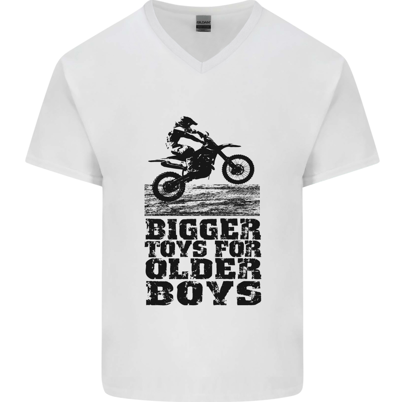 Motocross Bigger Toys Older Boys MotoX Mens V-Neck Cotton T-Shirt White