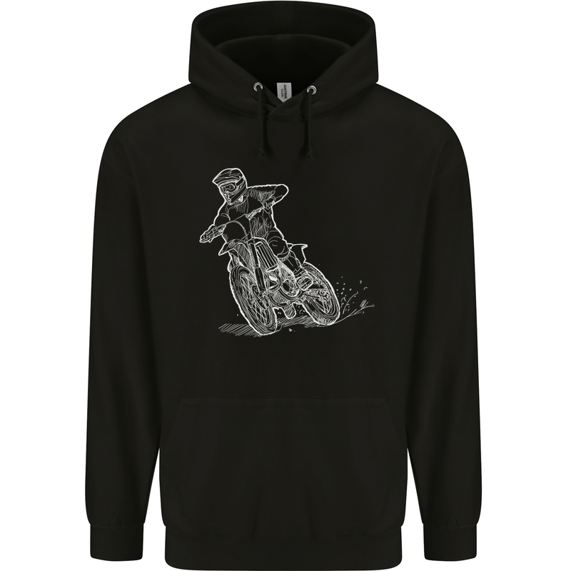 Motocross Bike Line Drawing Dirt Bike MotoX Childrens Kids Hoodie Black
