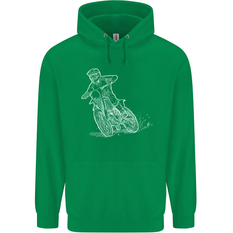 Motocross Bike Line Drawing Dirt Bike MotoX Childrens Kids Hoodie Irish Green