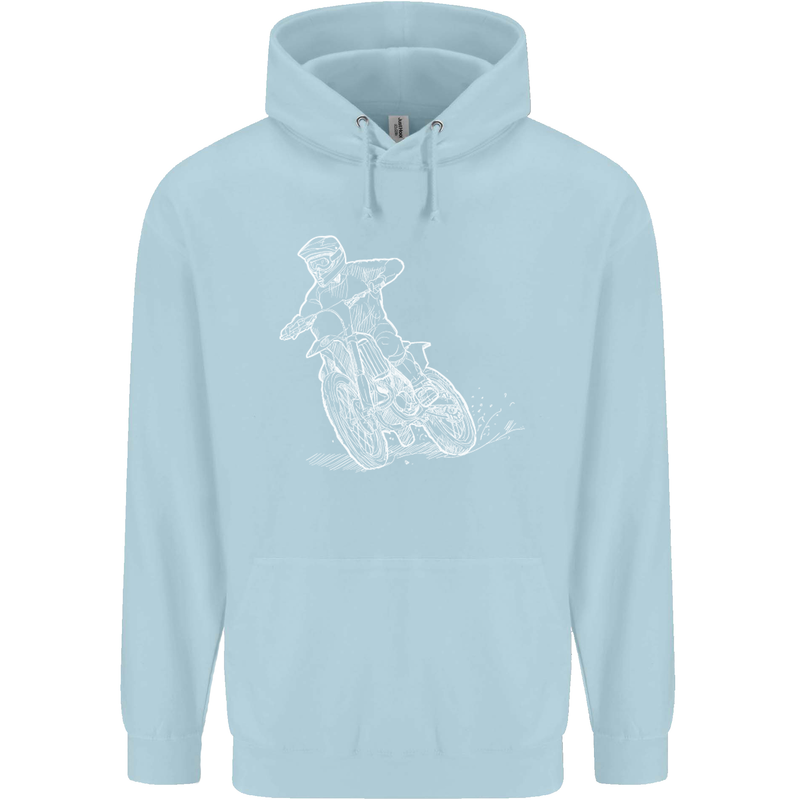 Motocross Bike Line Drawing Dirt Bike MotoX Childrens Kids Hoodie Light Blue